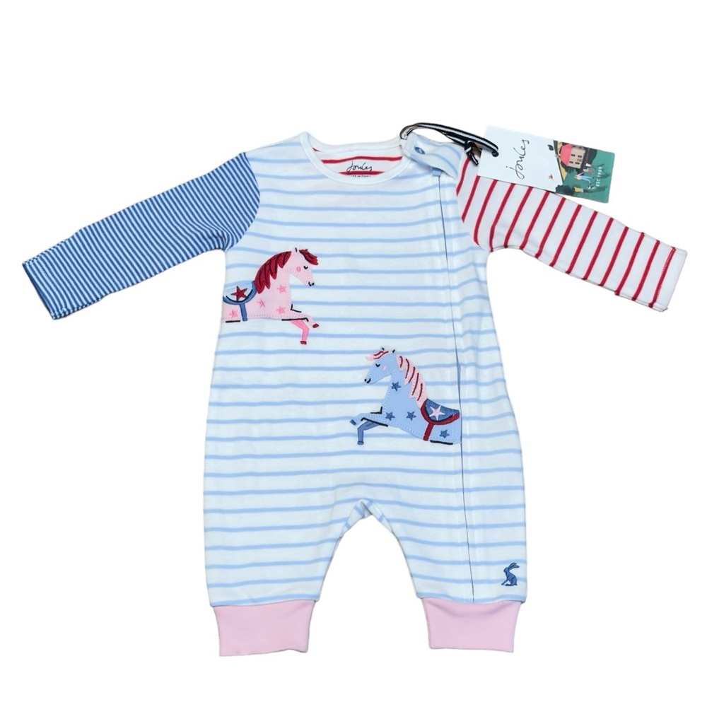 Joules Unicorn Footie - Blue, Pink, Red Stripes